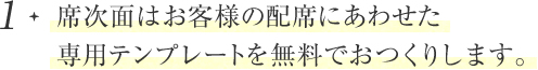 席次面はお客様の配席にあわせた専用テンプレートを無料でおつくりします。